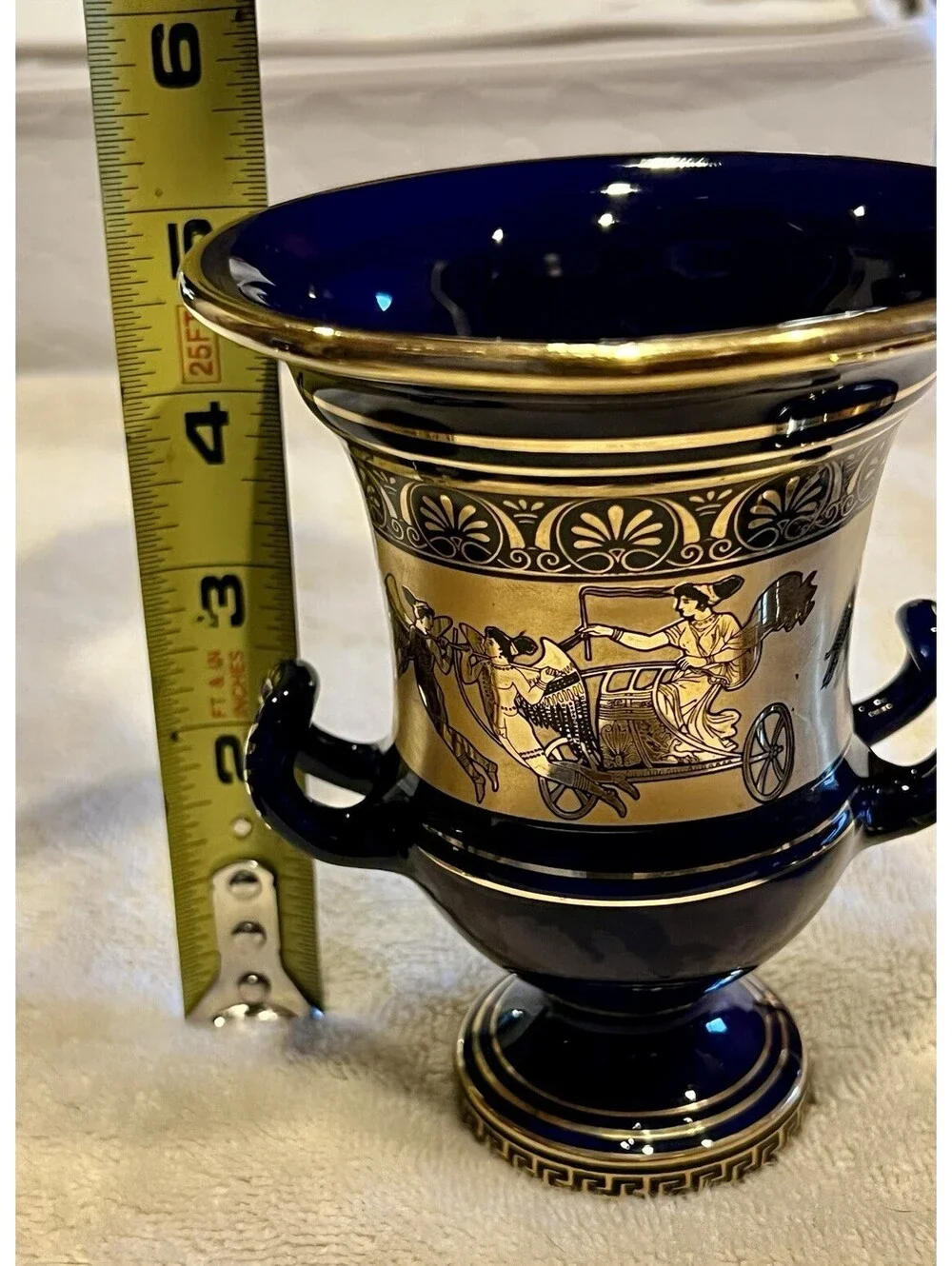 3 Pcs Set SPYROPULOS Greek D. Cup & Saucer, Vase Ashtray, 24k Trim, Cobalt B